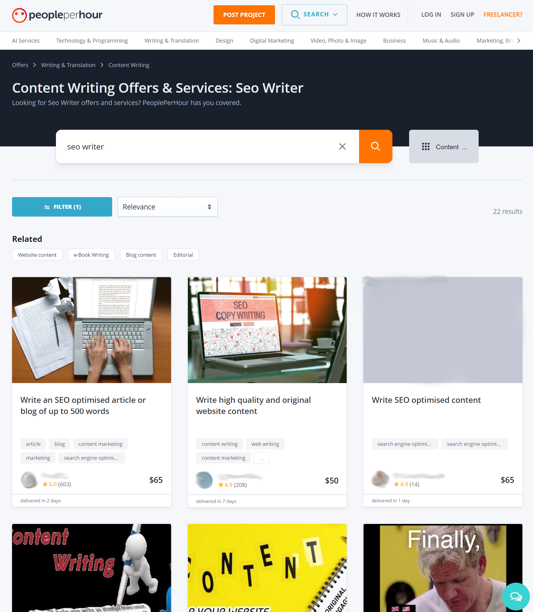 PeoplePerHour - searching for seo writers